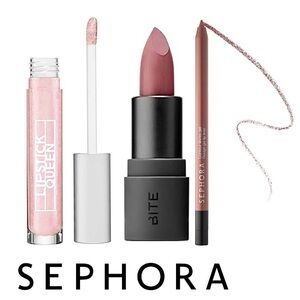 NEW! Beauty Lip Bundle! Sephora Lot Bite Lipstick Lip Gloss Lip Liner 3 Pc Set!